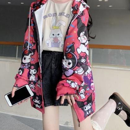 Kawaii Clothing Thin Jacket Hoodie Pink Black..
