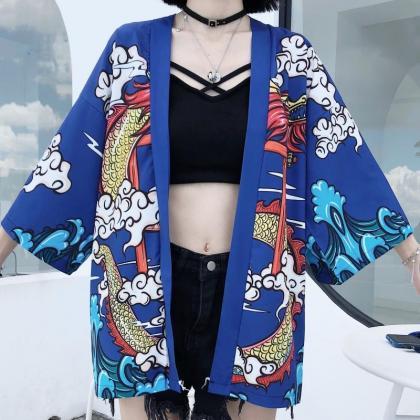 Kawaii Clothing Kimono Jacket Dragon Punk Black..