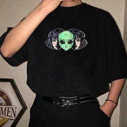 Kawaii Clothing Alien T-shirt Black White Punk..