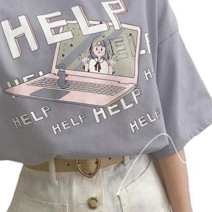 Kawaii Clothing Computer Harajuku Cat T-shirt..