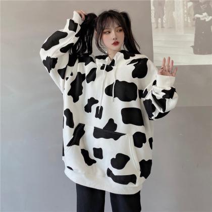 Kawaii Clothing Cow Print Hoodie Animal Harajuku..