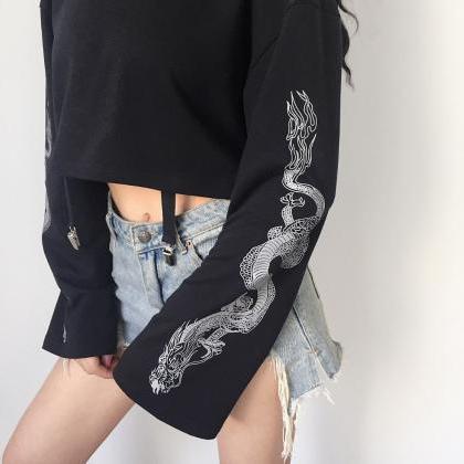 Kawaii Clothing Dragon Sleeves Crop Top Sweatshirt..