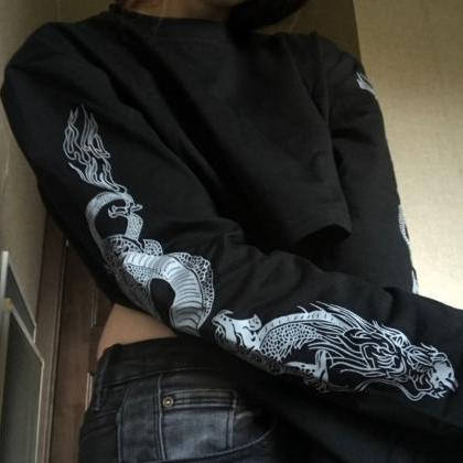 Kawaii Clothing Dragon Sleeves Crop Top Sweatshirt..
