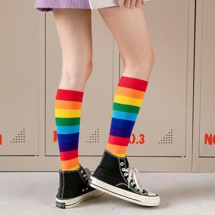 Kawaii Clothing Rainbow Striped Socks Colorful Hip..