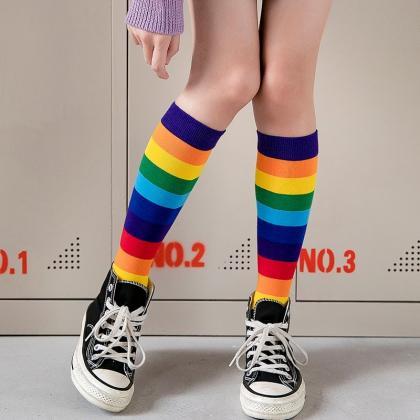 Kawaii Clothing Rainbow Striped Socks Colorful Hip..