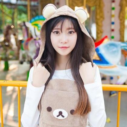 Kawaii Clothing Bear Hooded Ears Cute Suspender..