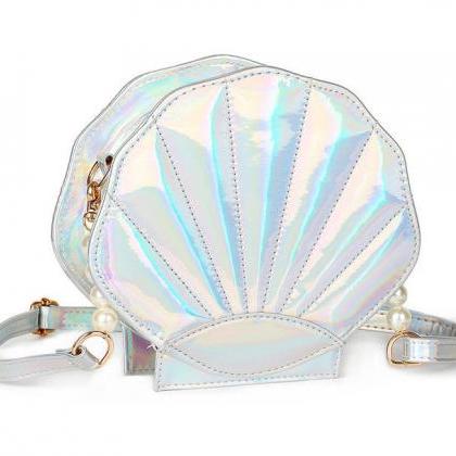 Kawaii Clothing Mermaid Laser Shell Bag Pink White..