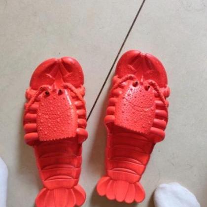 Kawaii Clothing Red Lobster Sandals Beach Slippers..