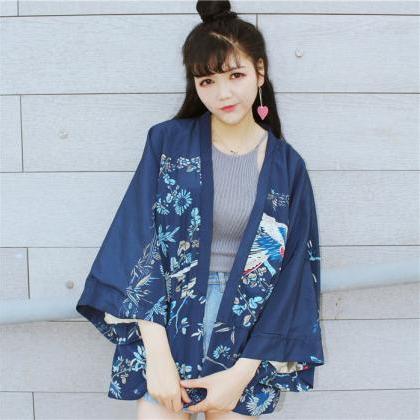 Kawaii Clothing Japanese Blue Kimono Jacket..