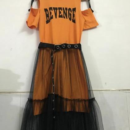Kawaii Clothing Two Piece Set T-shirt Skirt Black..