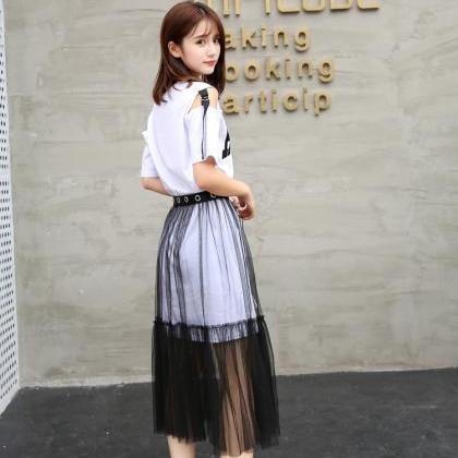 Kawaii Clothing Two Piece Set T-shirt Skirt Black..