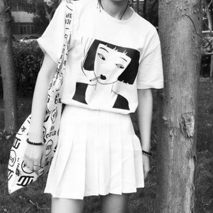 Kawaii Clothing Punk Smoking Girl T-shirt Tobacco..