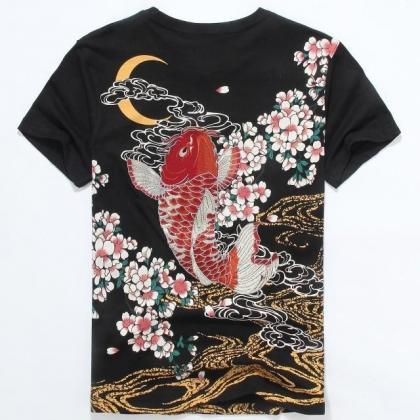 Kawaii Clothing Koi T-shirt Black Carp Fish..