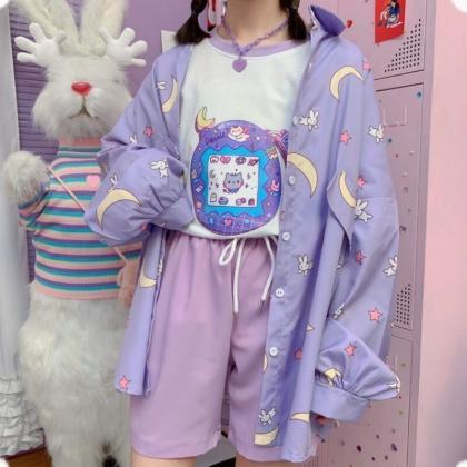 Kawaii Clothing Pastel Purple Blouse Shirt Rabbit..