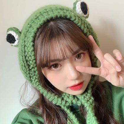 Kawaii Clothing Green Frog Hat Beanie Eyes..