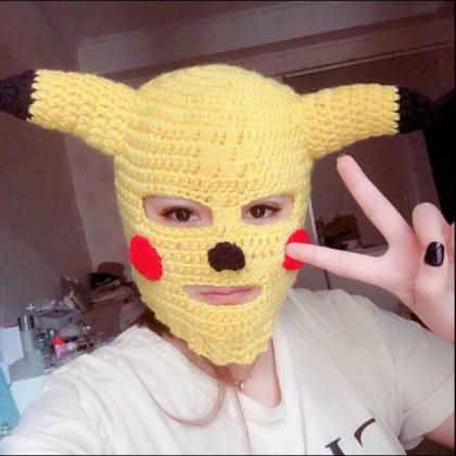 Kawaii Clothing Pikachu Pokemon Ski Mask Knitted..