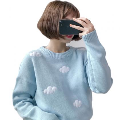 Kawaii Clothing Pullover Blue Sky Clouds Sweater..