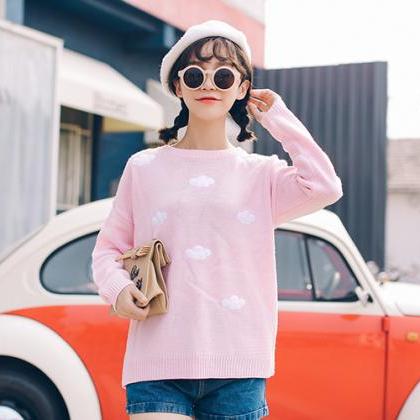 Kawaii Clothing Pullover Blue Sky Clouds Sweater..