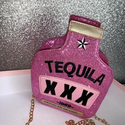 Kawaii Clothing Bottle Shaped Tequila Bag Glitter..