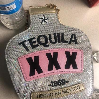 Kawaii Clothing Bottle Shaped Tequila Bag Glitter..