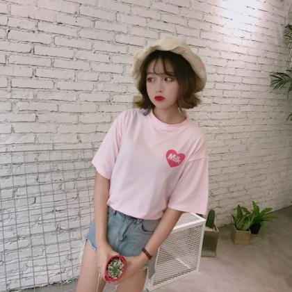 Kawaii Clothing Milk T-shirt Strawberry Pink Drink..