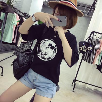 Kawaii Clothing Moon T-shirt Black White Harajuku..