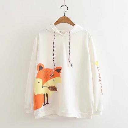 Kawaii Clothing Fox Hoodie Sweatshirt Animal Tail..