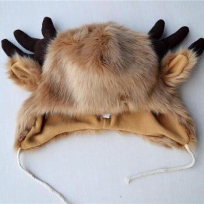 Kawaii Clothing Black Horns Ears Deer Cat Fur Hat..