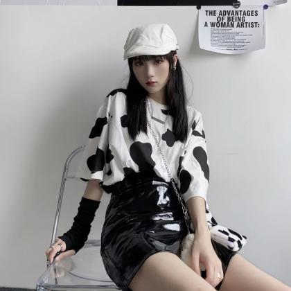 Kawaii Clothing Cow Print T-shirt Animal Harajuku..