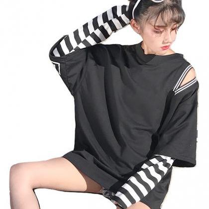 Kawaii Clothing Striped Sleeves T-shirt Oversize..