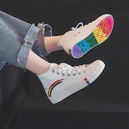 Kawaii Clothing Rainbow Sneakers Colorful Shoes..