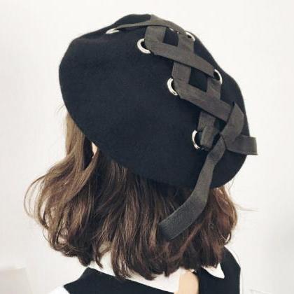 Kawaii Clothing Lolita Bow Beret Hat Cap Black..