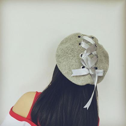 Kawaii Clothing Lolita Bow Beret Hat Cap Black..
