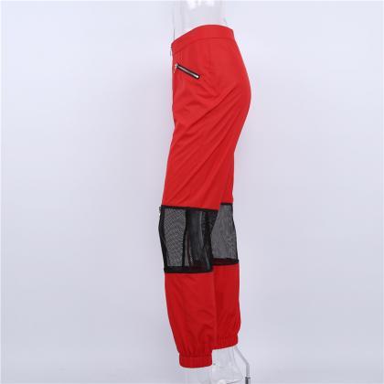 Kawaii Clothing Fishnet Pants Zipper Black Red Hip..