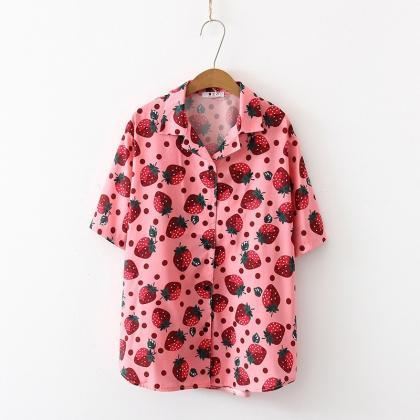 Kawaii Clothing Pink Blouse Shirt Strawberry..