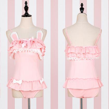 Kawaii Clothing Swimsuit Rabbit Cat Pink Black..
