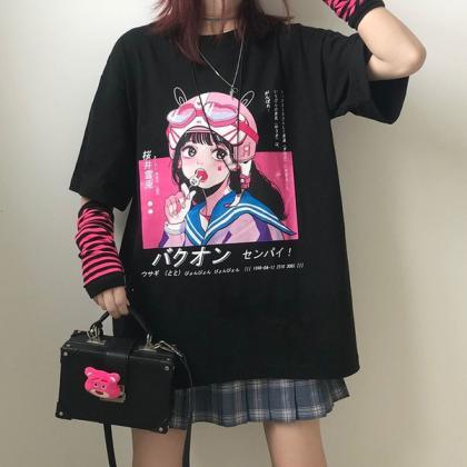 Kawaii Clothing Anime Helmet Girl T-shirt Harajuku..