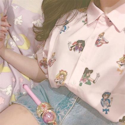 Kawaii Clothing Sailor Moon Blouse Pink Cartoon..