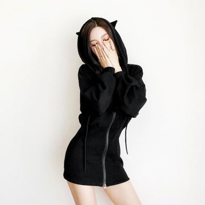 Kawaii Clothing Gothic Cat Hoodie Punk Black Ears..