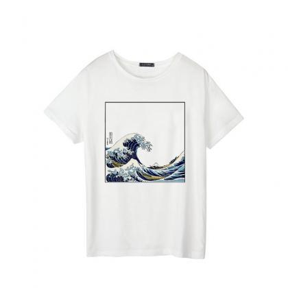 Kawaii Clothing Japanese Wave T-shirt Ukiyoe..