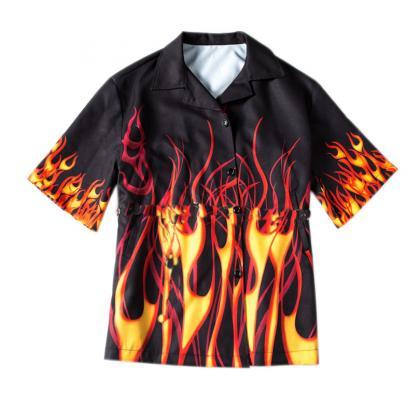 Kawaii Clothing Flames Shirt Blouse Fire Punk..
