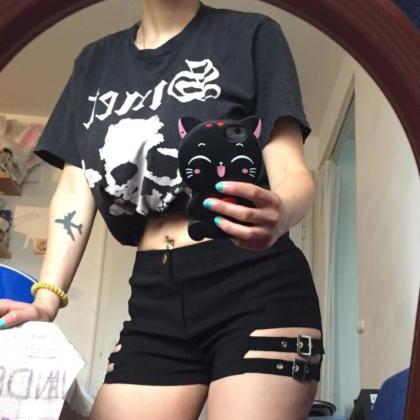 Kawaii Clothing Shorts Black Sexy Bandage Straps..