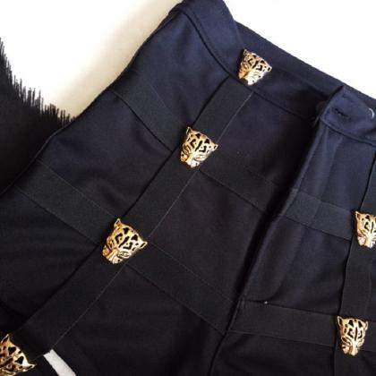 Leopard Sexy Black Shorts Kawaii Clothing Hollow..