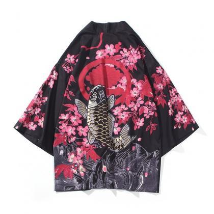 Kawaii Clothing Koi Fish Kimono Japan Haori Sakura..