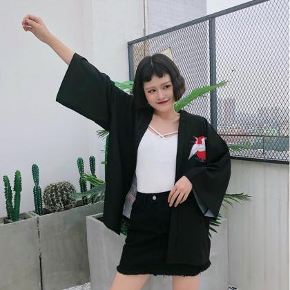 Kawaii Clothing Japanese Kimono Jacket Cranes..