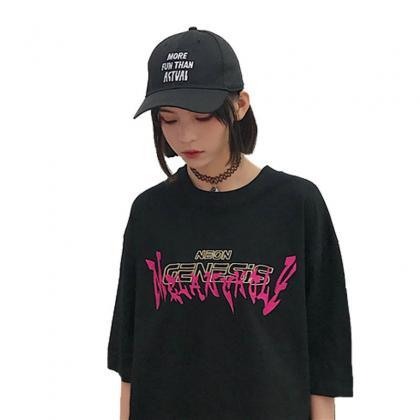 Kawaii Clothing Top Black Punk Embroidery Neon..