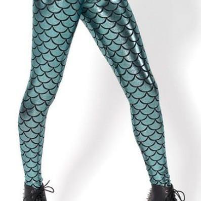 Kawaii Clothing Leggings Mermaid Dragon Fish Blue..