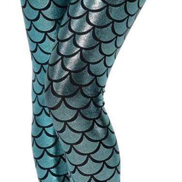 Kawaii Clothing Leggings Mermaid Dragon Fish Blue..