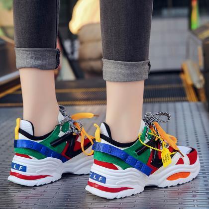 Kawaii Clothing Colorful Sneakers Shoes 90s Black..