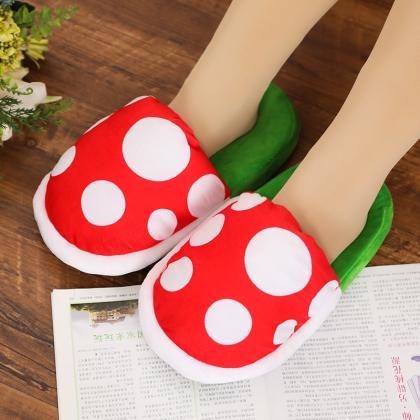 Kawaii Clothing Mario Plant Plush Slippers Shoes..